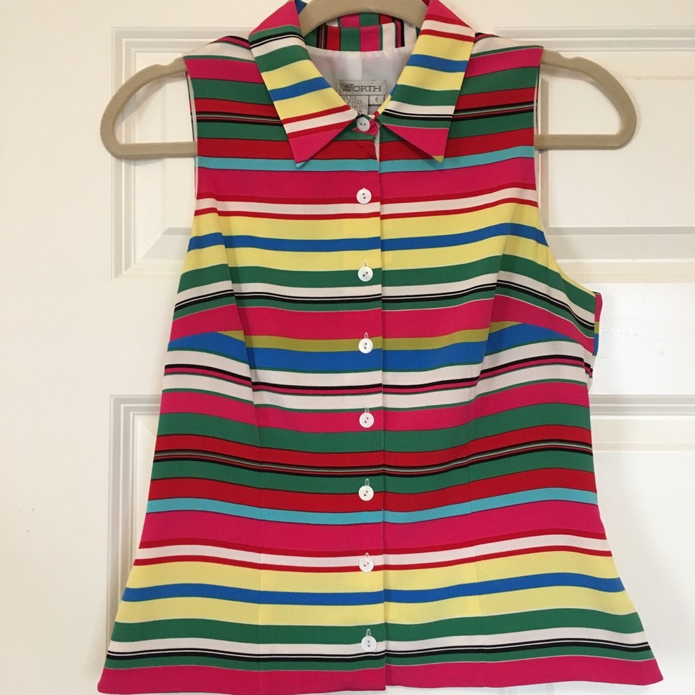 Worth Sleeveless Striped Colorful Cutaway Top